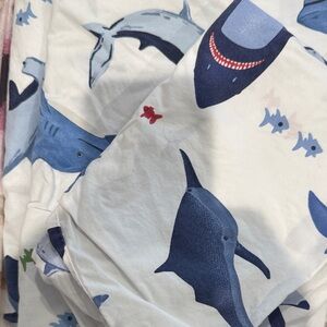 Pottery Barn twin sheets Shark Print White and Blue Fabric
